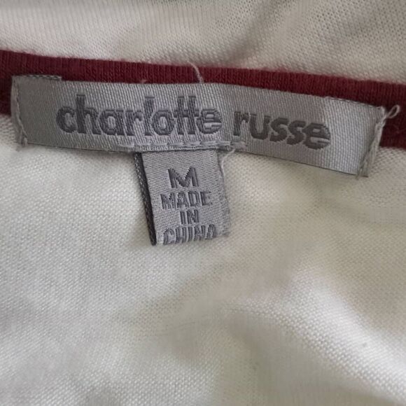 CHARLOTTE RUSSE MAROON & WHITE T-SHIRT SZ.M GUC. - Picture 4 of 6